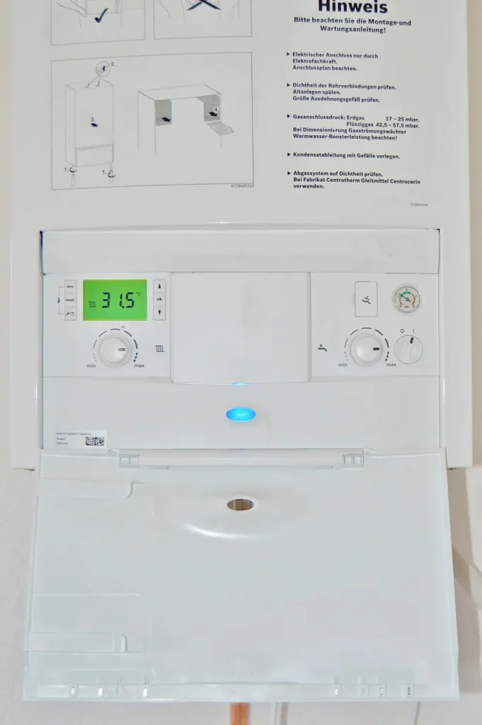 Gas boiler control panel with digital temperature display