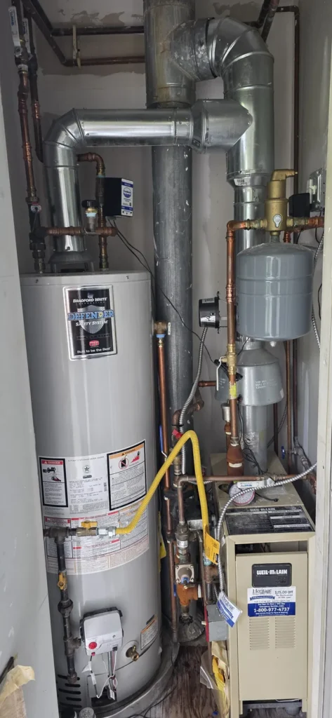 Gas water heater with new venting and piping