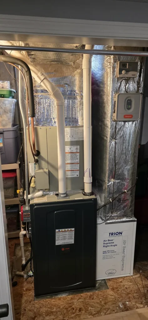 High-efficiency gas furnace installed with new ductwork