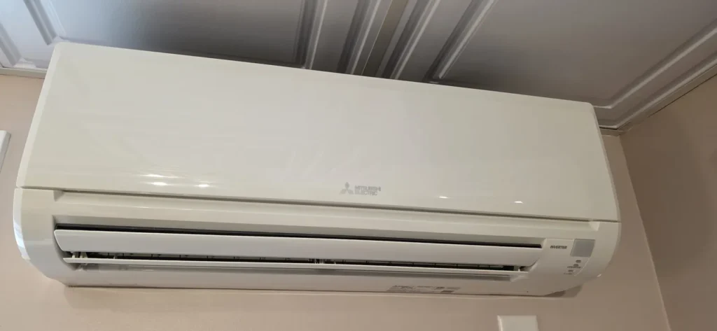 Ductless mini-split indoor unit in a living space