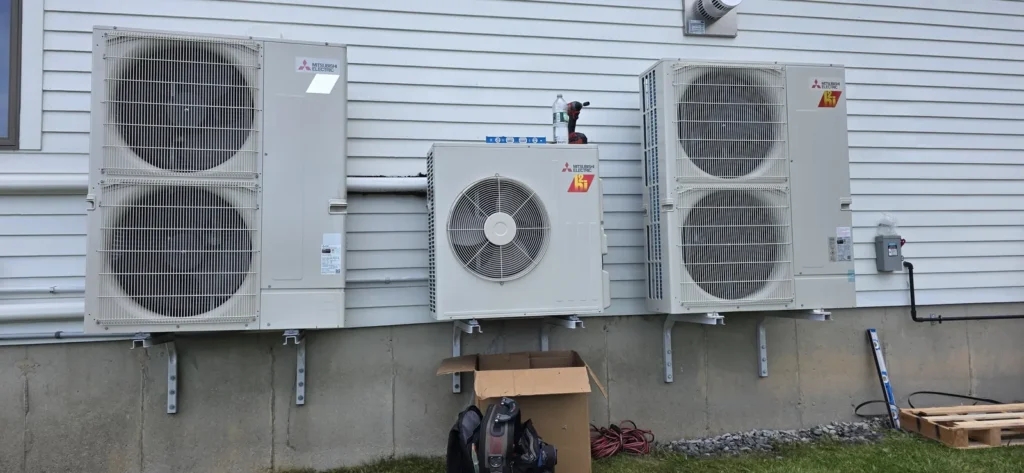 Mini-split heat pump outdoor unit installed outside a home