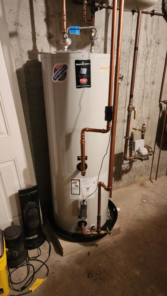 Tank water heater installed in a basement